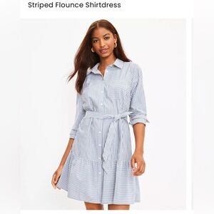 LOFT Blue and White Striped Long Sleeve Dress size Large